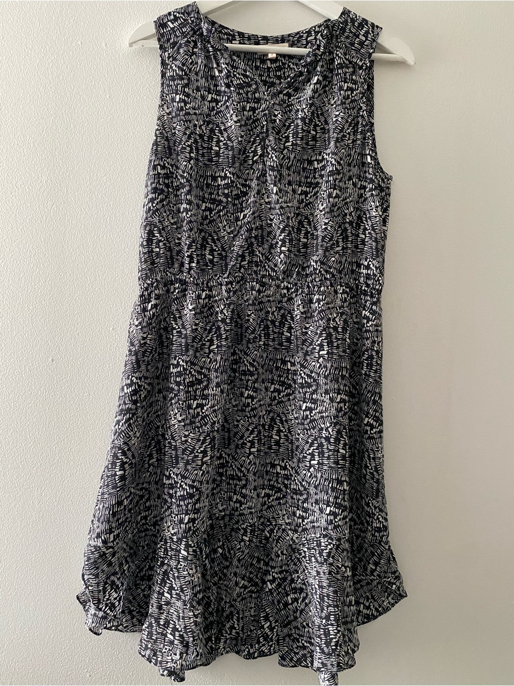 Rebecca Taylor Black and White  Printed Sleeveless Silk Dress